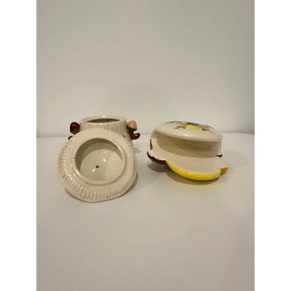 Vintage Ceramic Mushroom Sugar Bowl and Napkin Holder Set Retro Kitchen Decor‎